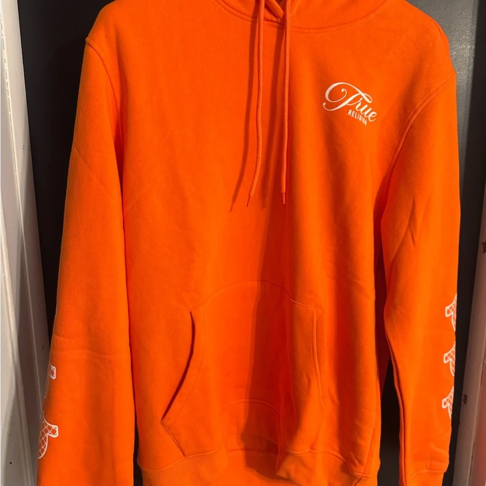 True Religion Bright Orange Logo Pullover Hoodie